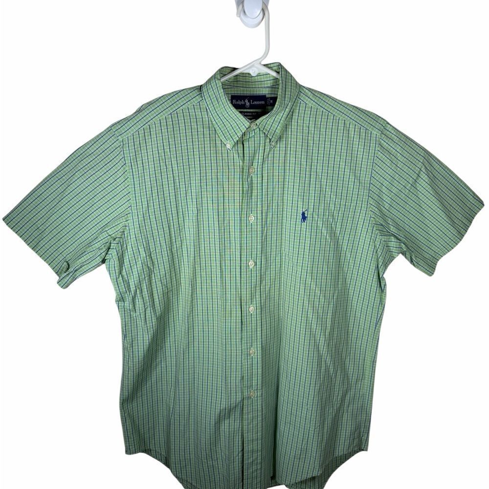Ralph Lauren Light Green Plaid Short-Sleeve Button-Down Shirt